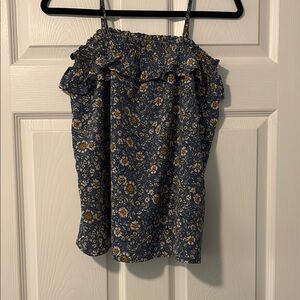 Blue Floral Ruffle A-Line Skirt